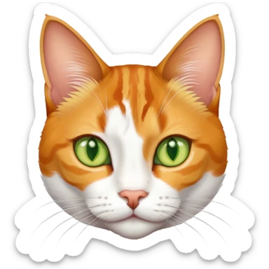 A mix breed cat (domestic shorthair and Arabian mau) with white fur, three ginger spots on its back, a ginger tail, and yellow-green eyes sticker