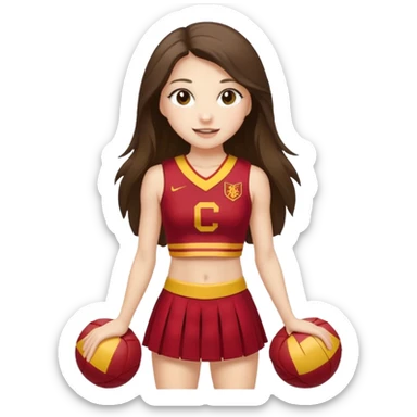 full body skinny white happy long haired brunette girl USC cheerleader sticker