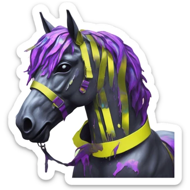 .Zombie_ Vaporwave black holographic oilslick zombie unicorn yellow caution tape graffiti Pegasus  sticker