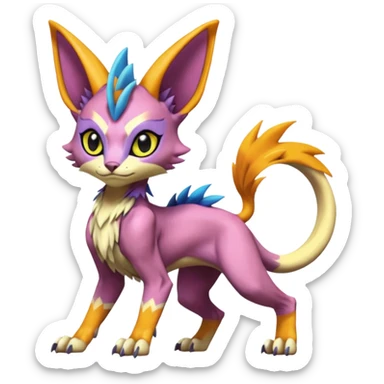 Colorful Meloetta-Spyro-Sphynx-Lykoi-Sergal-Renamon-Wargreymon-Pokémon-Digimon-Fakémon-fusion-hybrid-creature sticker