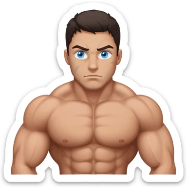 A man with blue eyes, dark brown hair and big muscles having bruises in the face ￼ sticker