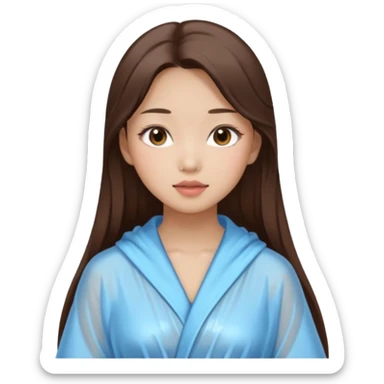 girl aesthetic emoji, asian beautiful make up long brown hair shower clothes sticker