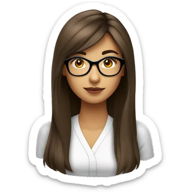 femme cheveux long lisse brune visage blanc lunettes sticker