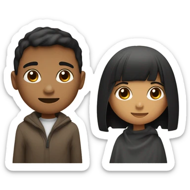 LIGHT BROWN SKIN BOY, with SHORT STRAIGHT BLACK HAIR and a TAN SKIN GIRL, with BLACK HAIR and BANGS, inside the same blanket sipping coffee sticker