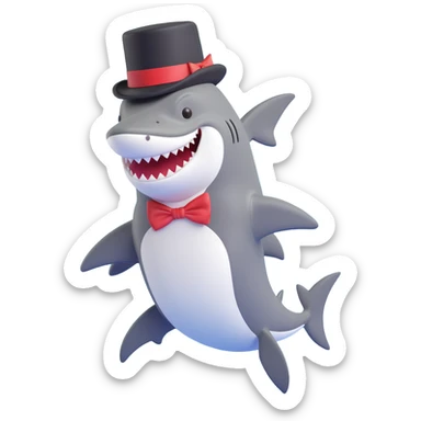 dapper shark in a top hat, looking sophisticated sticker