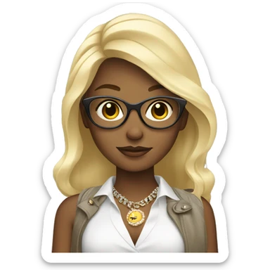 blonde girl with stylish accessories working in marketing sticker