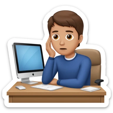 A white man with brown hairs  sits at his desk in shock sticker