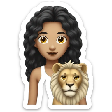 White skin Girl with black hairs and lion sticker