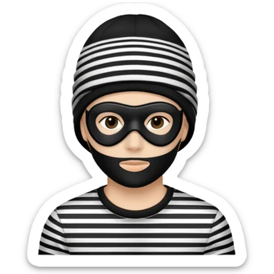 Un ladrón con antifaz negro camisa de rayas blanca con negra conjunto gorro negro sticker