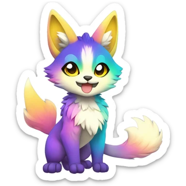 shiny, colorful, gradient, Kemono-style, Chibi, Anthro-Fur-Sona-Fakémon, Full Body sticker