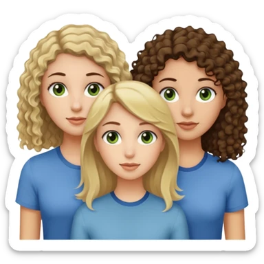 A trio of friends girls (one straight haired brown eyed brunette, another straight haired Blueish greenish eyed blonde and the last girl a browned eyed curly haired brunette sticker