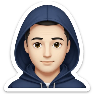 A handsome man with fair complexion. masculine, roman, slightly crooked nose. Thick triangular eyebrows. Hooded eyes and black pupils.  smily lips with a heavy top lid. kpop haircut sticker