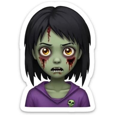 girl, zombie, black hair, long, emo, shaggy, dark, spooky, creepy expression emoji  sticker