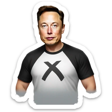 Elon musk wearing a T shirt with the X logo on it sticker