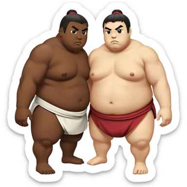 Cinematic Realistic Sumo Wrestling Emoji, depicted as an intense sumo match featuring powerful wrestlers in traditional mawashi, rendered with rich textures and dynamic dramatic lighting that captures the raw intensity of the sport. sticker