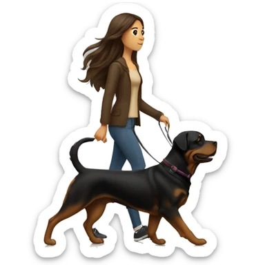 A woman with long brown hair takes a Rottweiler for a walk  sticker
