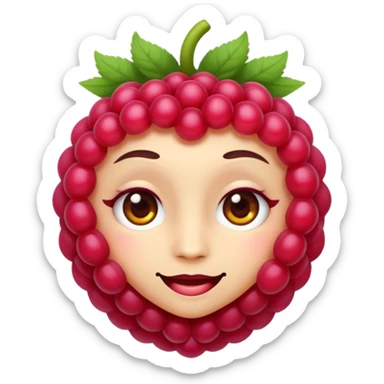 Sexy queer Raspberry emoji, cute and minimalistic style, warm eyes and gentle smile, flat design, soft shapes, clean modern look, highly recognizable at small sizes, centered composition, transparent or solid background, app icon quality. sticker