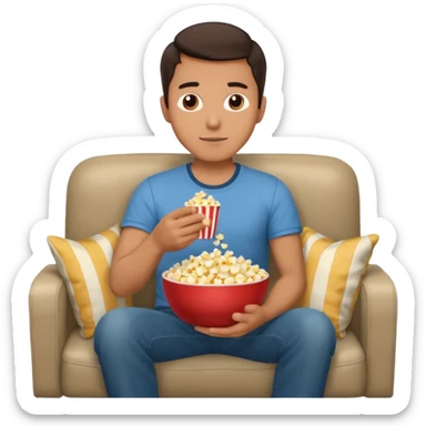 
A man sitting on a sofa in a room enjoying a movie sticker