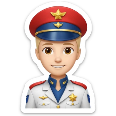 cute spaceship captain portrait, head and shoulders only, futuristic captain uniform collar, captain badge, confident smile, 3D cartoon, mobile game icon style, clean background, no text, no watermark
 sticker