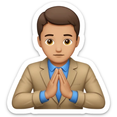 male character bowing forward with hands together, simple and clear emoji style sticker