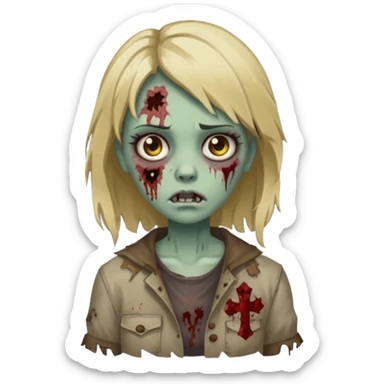 Create a zombie girl with dark hair and medium blonde highlights.  sticker