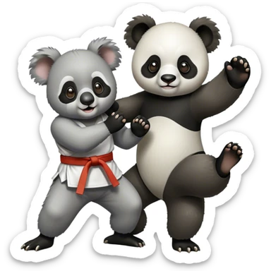 Koala and panda doing karate sticker