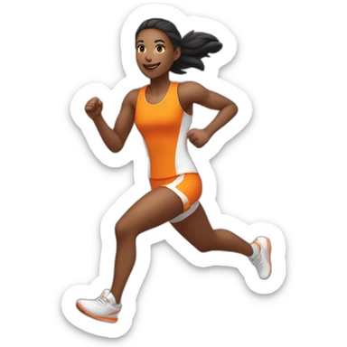 female athletic parcour athlete in orange white cloths, running sticker