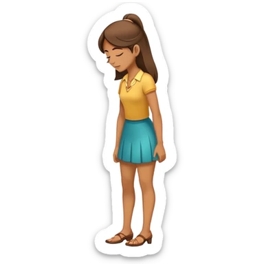 Woman bowing while standing on a huge nose sticker