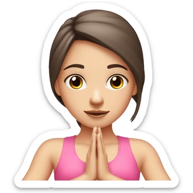 White Brunette Girl doing preying yoga pose in pink tones  sticker