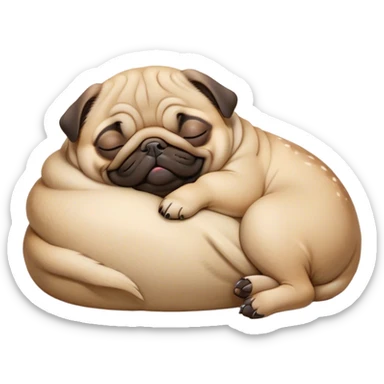 Cinematic Meme-Worthy Chubby Sleeping Fawn Pug Portrait Emoji, Head resting peacefully with a contented smile, showcasing a delightfully chubby build and a luxuriously soft fawn coat, eyes shut in a serene nap, Simplified yet hilariously adorable features, highly detailed, glowing with a soft, drowsy light, high shine, relaxed and utterly lovable, stylized with an air of playful laziness, bright and heartwarming, soft glowing outline, capturing the essence of a comically sleepy companion, so meme-worthy it feels like it could instantly become the next viral sensation of adorable slumber! sticker