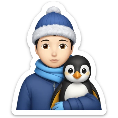 Winter penguin lying on Akashi Seijūrō’s shoulder with Akashi wearing winter clothes sticker