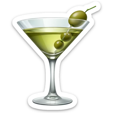 martini with 3 green khaki olives all at the same stick . liquid should be a bit more of a clear color. fancy  sticker