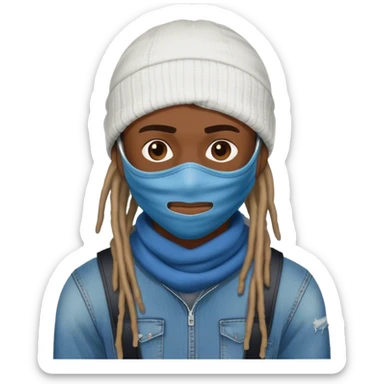 yn in ski mask with dreads and ripped blue jeans sticker