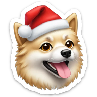 Beige spitz with Christmas hat sticker