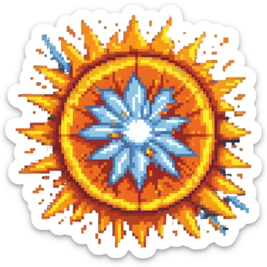 Bomberman explosion center tile animation frame 3, fading fiery explosion core, yellows and oranges, more transparency at edges, explosion starting to dissipate sticker