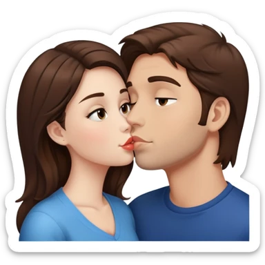 A brunette girl kisses a guy with brown hair. sticker