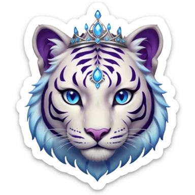 ESO Female white/black tiger khajiit leader of the umbral rose, glowing blue eyes, glowing blue 'third eye' gem; purple gemmed silver tiara sticker