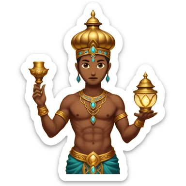 mystical fantasy illustration of a powerful jinn emerging from an ancient golden lamp.  sticker