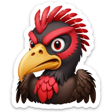   Old black and red angry  vulture looking ahead sticker