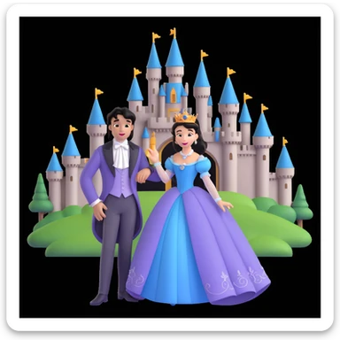 prince and princess Disney dress close up photo in castle background sticker