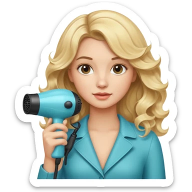 Pretty blonde girl with wavy hair holding a Blow dryer  sticker