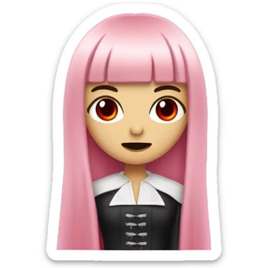 vampire woman with long hair  pastel pink straight bangs and red eyes wielding knife sticker