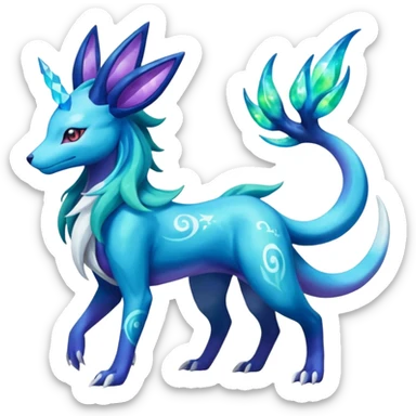 Shiny Starry Nebula Suicune-Aurorus-Salandit-Glaceon-Meganium-fusion (full body) sticker