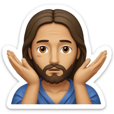my workmate accidentally misspelled "Jesus christ" as "Jesbus christ", make an emoji of jesus with his hands on his face looking like hes ironically in pain sticker