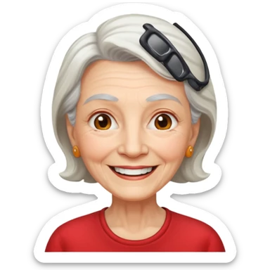 elderly woman with red shirt sticker