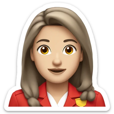 White Stewardess in red uniform with long brown hair and brown eyes sticker