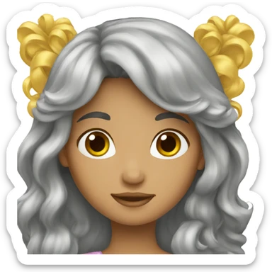 princess emoji with long brown hair and bangs sticker