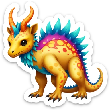 a colorful edgy vernid-fionbri-creature with splash patterns full body sticker