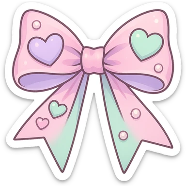kpop bow with pastel hearts and pearls, cute and trendy sticker