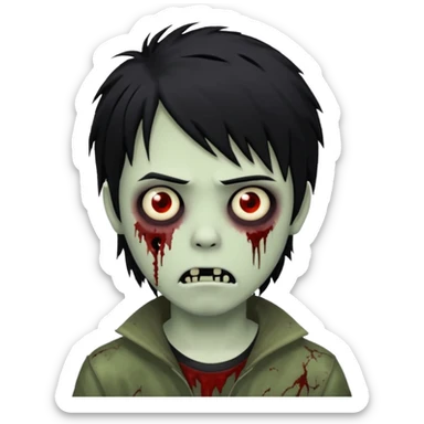 Boy, zombie, black hair, medium long, emo, shaggy, dark, spooky sticker